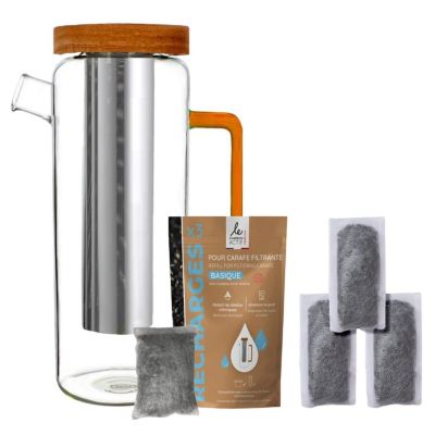Kit Carafe Filtrante Verre 1,5l + 3 Recharges Au Charbon Actif