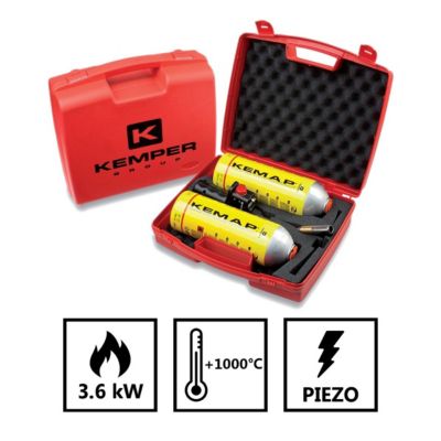 Kit Chalumeau à Gaz 2 Bouteilles Propane KEMAP PRO 750ml 2400-C, Soudobrasage, Plomberie, Mallette de Transport KEMPER