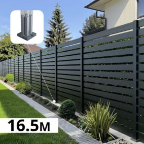 Kit Clôture Ajourée Aluminium OLINDA Anthracite 16,5x1,8m Poteaux sur Platines - Dimension des Lames : 21x100x1780 mm