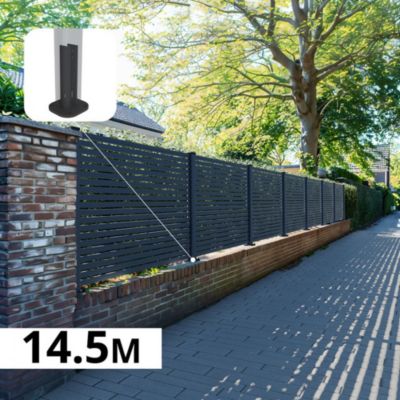 Kit Clôture Aluminium Ajourée sur Muret OLINDA Anthracite 14,68x1,2m - Lames ajourées 21x45x1780 mm - Brise Vue - Palissade
