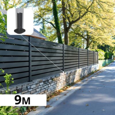 Kit Clôture Aluminium Ajourée sur Muret OLINDA Anthracite 9,20x1,2m - Lames ajourées 21x45x1780 mm - Brise Vue - Palissade
