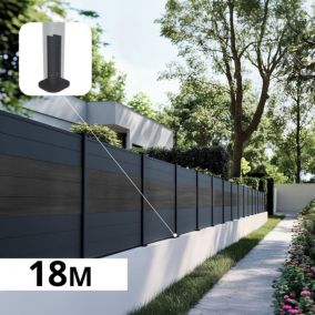 Kit Clôture Aluminium BAHIA & CRUZ Ardoise 18,33x1,8m - Bois Composite & Aluminium - Poteaux Gris - Brise Vue - Palissade