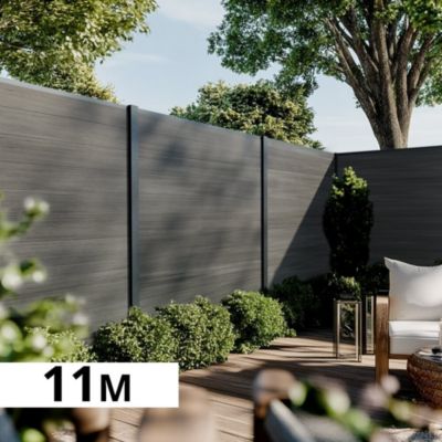 Kit Clôture Bois Composite Ardoise 11x1,8m CRUZ - Poteaux en Aluminium Gris - Brise Vue - Palissade