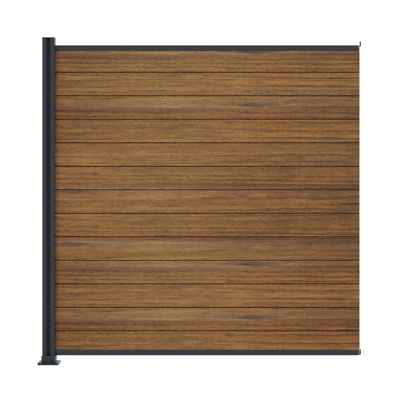 Kit clôture bois et aluminium - lames thermofrêne et poteau anthracite à visser 3 entrées 1,8m Modula KORDO