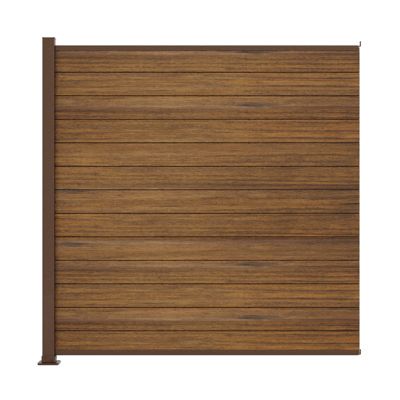 Kit clôture bois et aluminium - lames thermofrêne et poteau brun à visser 2 entrées 1,8m Modula KORDO