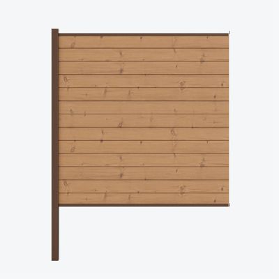 Kit clôture bois et aluminium - lames thermopin et poteau brun à sceller 2 entrées 1,8m Modula KORDO