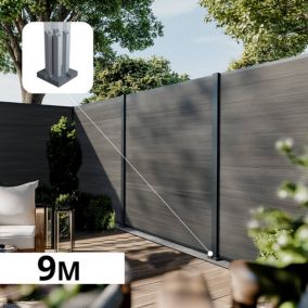 Kit Clôture Composite CRUZ Ardoise 9x1,8m - Bois composite & Aluminium - Poteaux sur Platines Gris - Brise vue - Palissade