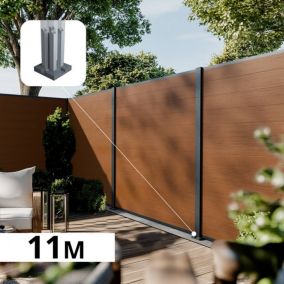 Kit Clôture Composite CRUZ Teck 11x1,8m - Bois composite & Aluminium - Poteaux sur Platines Gris - Brise vue - Palissade