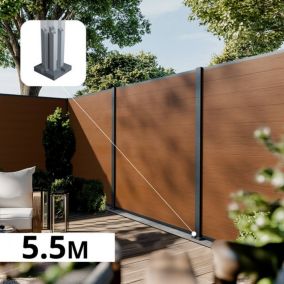 Kit Clôture Composite CRUZ Teck 5,5x1,8m - Bois composite & Aluminium - Poteaux sur Platines Gris - Brise vue - Palissade