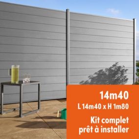 Kit clôture composite et aluminium à sceller H 1m80 L 14m40 gris quartz avec renforts acier - Palissade - Brise vue