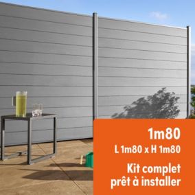Kit clôture composite et aluminium à sceller H 1m80 L 1m80 gris quartz avec renforts acier - Palissade - Brise vue