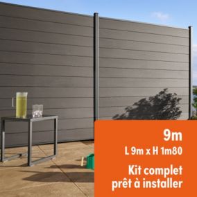 Kit clôture composite et aluminium à sceller H 1m80 L 9m gris anthracite avec renforts acier - Palissade - Brise vue
