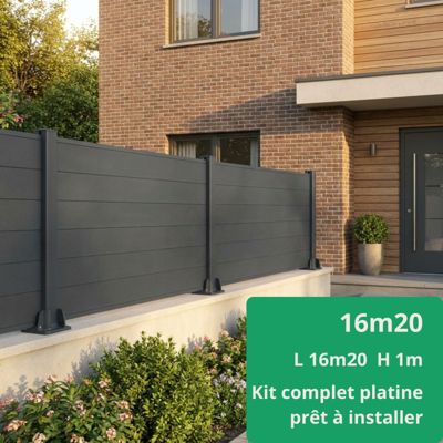 Kit clôture composite et aluminium sur platine L16.20m x H1m gris anthracite
