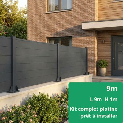 Kit clôture composite et aluminium sur platine L9m x H1m gris anthracite