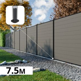 Kit Clôture Composite RIO Platines 7,5x1,8m - Bois composite & Aluminium - Poteaux Noir sur Platines- Brise vue - Palissade