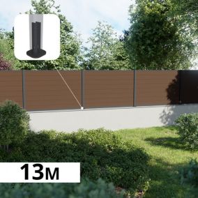 Kit Clôture Composite sur Muret RIO Bronze 13x1,8m - Bois composite & Aluminium - Poteaux sur Platines Gris - Brise vue