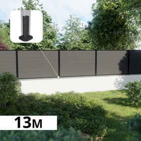Kit Clôture Composite sur Muret RIO Platine 13x1,8m - Bois composite & Aluminium - Poteaux sur Platines Noir - Brise vue