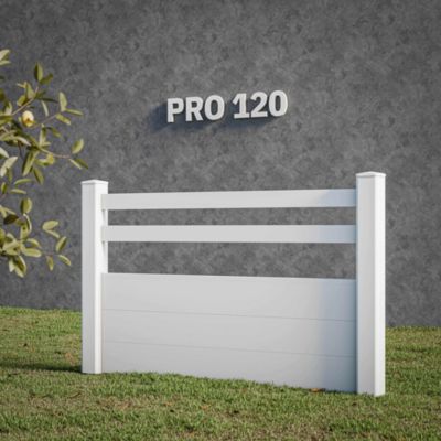 Kit Clôture PRO PVC Blanc H. 120 cm - 2 Lisses + 3 Soubassements - 11,30 m