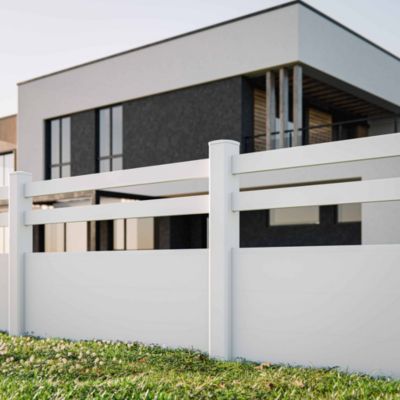Kit Clôture PRO PVC Blanc H. 120 cm - 2 Lisses + 3 Soubassements - 11,30 m