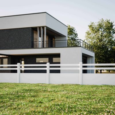 Kit Clôture PRO PVC Blanc H. 120 cm - 2 Lisses + 3 Soubassements - 11,30 m