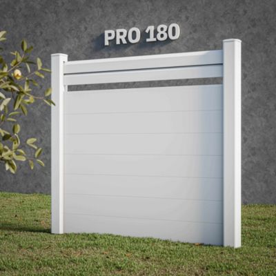 Kit Clôture PRO PVC Blanc H. 180 cm - 2 Lisses claire-voie + 7 Soubassements - 11,30 m