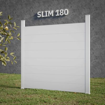 Kit Clôture SLIM PVC Blanc H. 180 cm - 8 Soubassements - 5,60 m