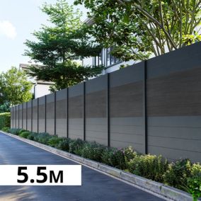 Kit Cloture Aluminium BAHIA & CRUZ Ardoise 5,5x1,8m - Aluminium et bois composite - Poteaux gris - Occultation - Recoupable