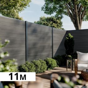 Kit Cloture Composite CRUZ Ardoise 11x1,8m - Bois composite & Aluminium - Poteaux Gris - Occultation - Recoupable