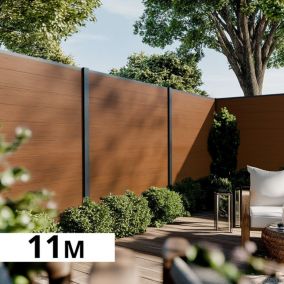 Kit Cloture Composite CRUZ Teck 11x1,8m - Bois composite & Aluminium - Poteaux Gris - Occultation - Recoupable