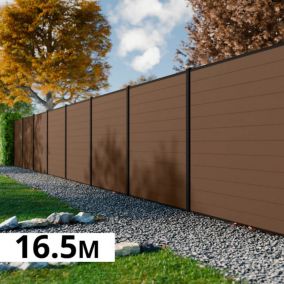Kit Cloture Composite RIO bronze 16,5x1,8m - Bois composite & Aluminium - Poteaux Noir - Recoupable - Occultation