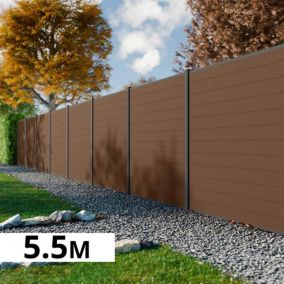 Kit Cloture Composite RIO bronze 5,5x1,8m - Bois composite & Aluminium - Poteaux Gris - Recoupable - Occultation