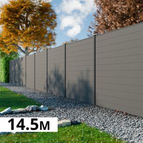 Kit Cloture Composite RIO Platine 14,5x1,8m - Bois composite & Aluminium - Poteaux Gris - Recoupable - Occultation