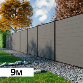 Kit Cloture Composite RIO Platine 9x1,8m - Bois composite & Aluminium - Poteaux Noir - Recoupable - Occultation - Brise vue