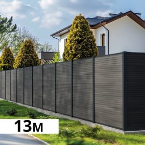 Kit Cloture Composite SANTOS Ardoise 13x1,8m - Bois composite & Aluminium - Poteaux Gris - Occultation - Recoupable