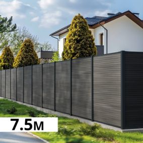 Kit Cloture Composite SANTOS Ardoise 7,5x1,8m - Bois composite & Aluminium - Poteaux Gris - Occultation - Recoupable