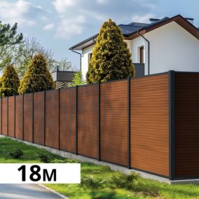 Kit Cloture Composite SANTOS Teck 18x1,8m - Bois composite & Aluminium - Poteaux Gris - Occultation - Recoupable