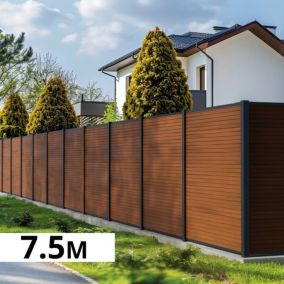 Kit Cloture Composite SANTOS Teck 7,5x1,8m - Bois composite & Aluminium - Poteaux Gris - Occultation - Recoupable