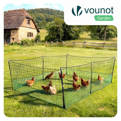 Kit cloture filet a poules PE avec piquets 12m vert VOUNOT