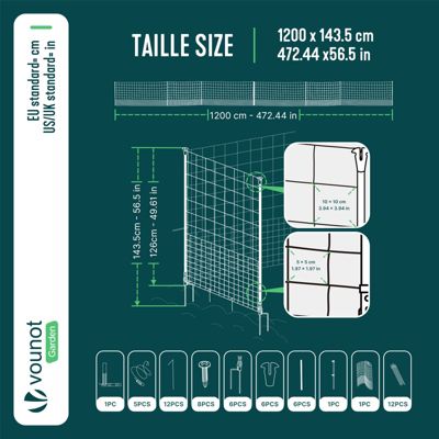 Kit cloture filet a poules PE avec piquets 12m vert VOUNOT
