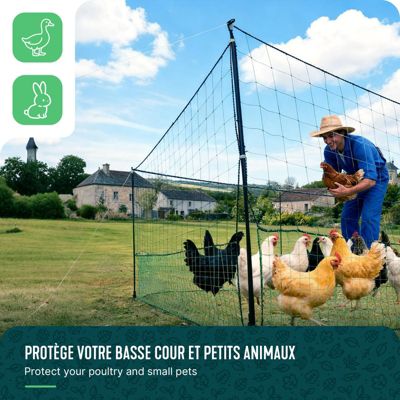 Kit cloture filet a poules PE avec piquets 12m vert VOUNOT