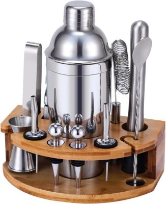 Kit Cocktail 12 Pièces en Acier Inoxydable et Bambou gris