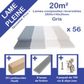 Kit complet 20m² terrasse lames pleine 2600x140x20mm GRIS - Green Outside