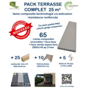 Kit complet 25m² terrasse lames composite Coexprotect 2600x145x21mm GREGE - Green Outside