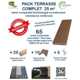 Kit complet 25m² Terrasse lames composite Coexprotect 2600x145x21mm PIN - Green Outside