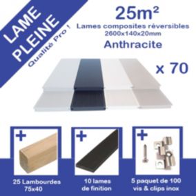 Kit complet 25m²  Terrasse lames pleine 2600x140x20 mm  Anthracite - Green Outside