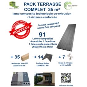 kit complet 35m² terrasse lames composite Coexprotect 2600x145x21mm GRIS - Green Outside