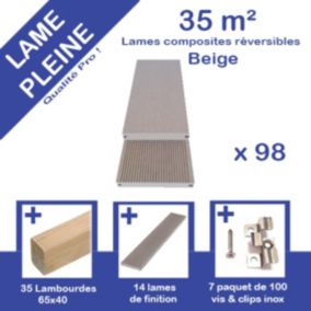 Kit complet 35m²  Terrasse lames pleine 2600x140x20 mm  BEIGE - Green Outside