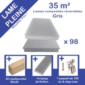 Kit complet 35m²  Terrasse lames pleine 2600x140x20 mm GRIS - Green Outside