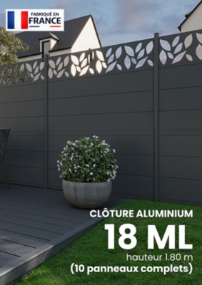 Kit complet clôture aluminium - 10 panneaux complets - 18 x 1,80 m - Prêt à poser - Anthracite