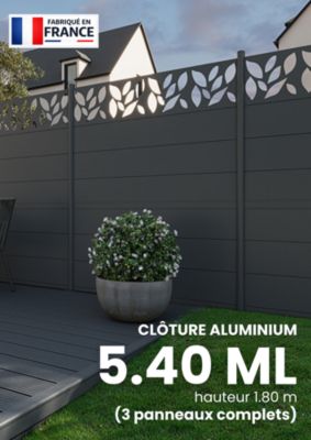 Kit complet clôture aluminium - 3 panneaux complets - 5,40 x 1,80 m - Prêt à poser - Anthracite
